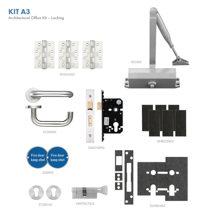 Fire Door Pack - FDP-A3-60 -  Office Kit – Locking - Architectural Version