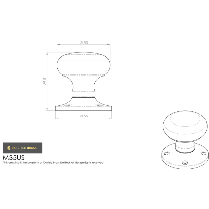 MUSHROOM MORTICE KNOB UNSPRUNG