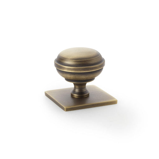 Alexander & Wilks Cupboard Knob Antique Brass Alexander & Wilks Quantock Cupboard Knob on Square Backplate - 34mm