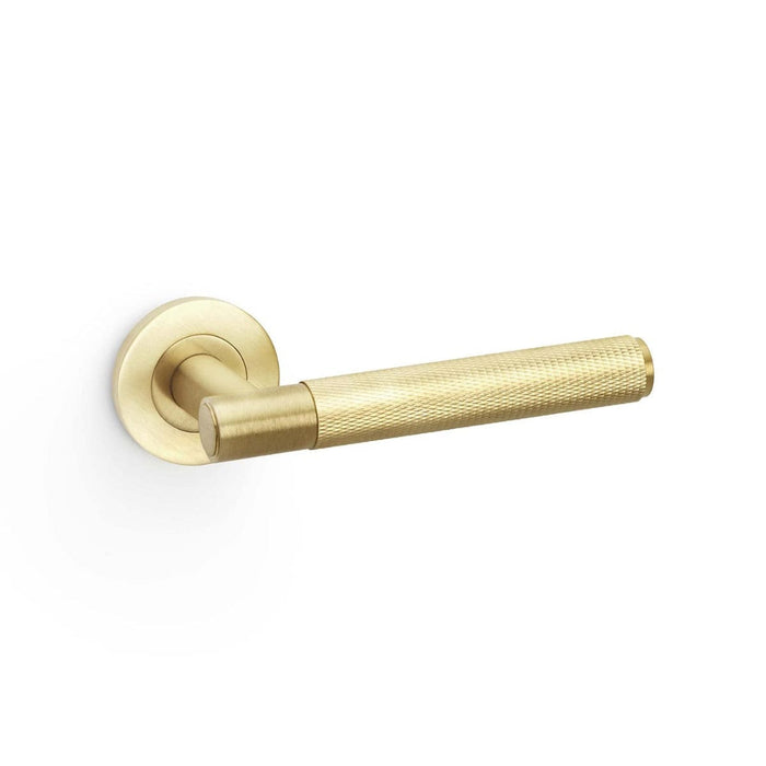 Alexander & Wilks Handles Satin Brass PVD AW SPITFIRE LEVER KNURLED ON 50X6MM ROSE