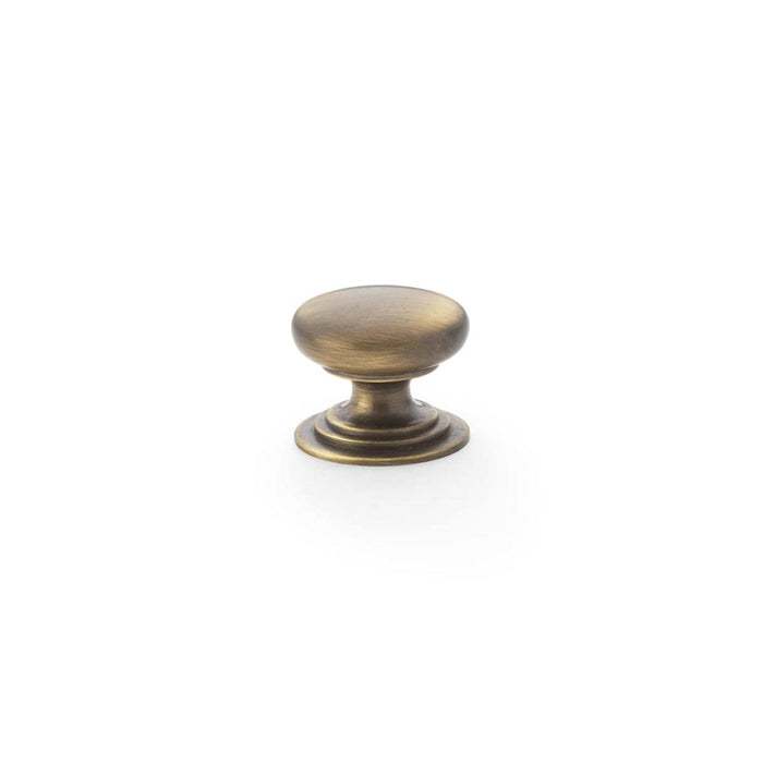 Alexander & Wilks Cupboard Knob Antique Brass / 25mm AW - Waltz Round Cupboard Knob on Stepped Rose