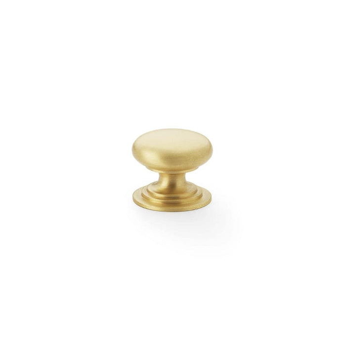 Alexander & Wilks Cupboard Knob Satin Brass / 25mm AW - Waltz Round Cupboard Knob on Stepped Rose