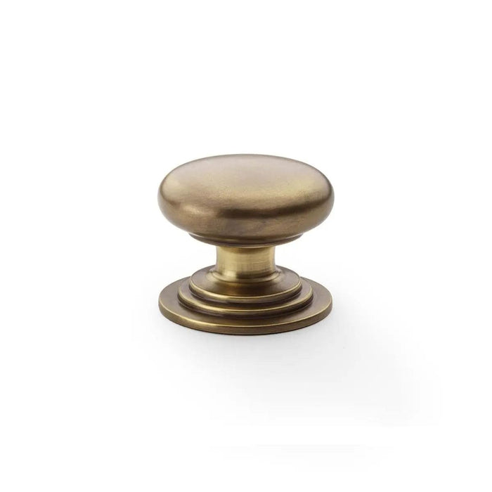 Alexander & Wilks Cupboard Knob Antique Brass / 38mm AW - Waltz Round Cupboard Knob on Stepped Rose