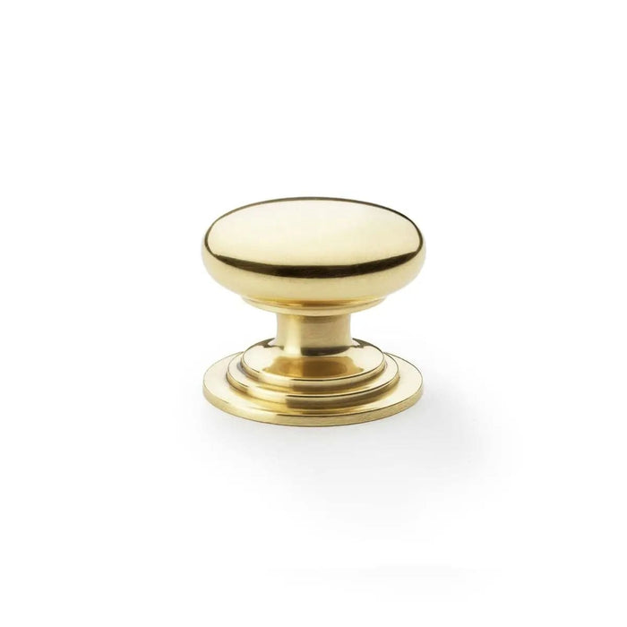 Alexander & Wilks Cupboard Knob Polished Brass / 38mm AW - Waltz Round Cupboard Knob on Stepped Rose