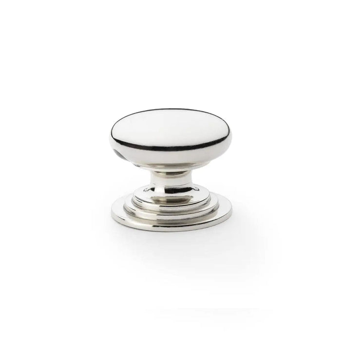 Alexander & Wilks Cupboard Knob Polished Nickel / 38mm AW - Waltz Round Cupboard Knob on Stepped Rose