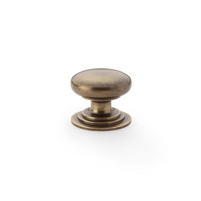 Alexander & Wilks Cupboard Knob Antique Brass AW - Waltz Round Cupboard Knob on Stepped Rose -Knob 32mm