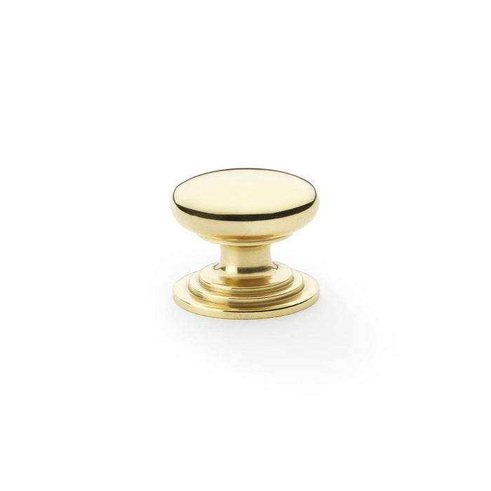 Alexander & Wilks Cupboard Knob Polished Brass AW - Waltz Round Cupboard Knob on Stepped Rose -Knob 32mm