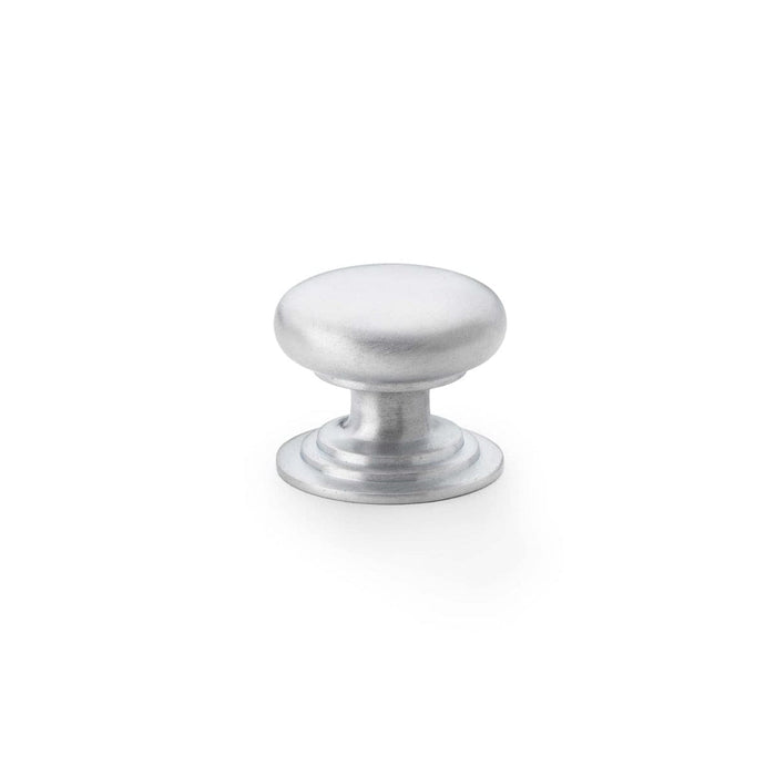 Alexander & Wilks Cupboard Knob Satin Chrome AW - Waltz Round Cupboard Knob on Stepped Rose -Knob 32mm