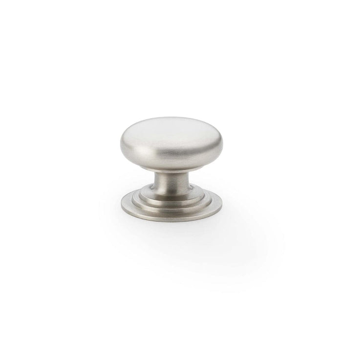 Alexander & Wilks Cupboard Knob Satin Nickel AW - Waltz Round Cupboard Knob on Stepped Rose -Knob 32mm