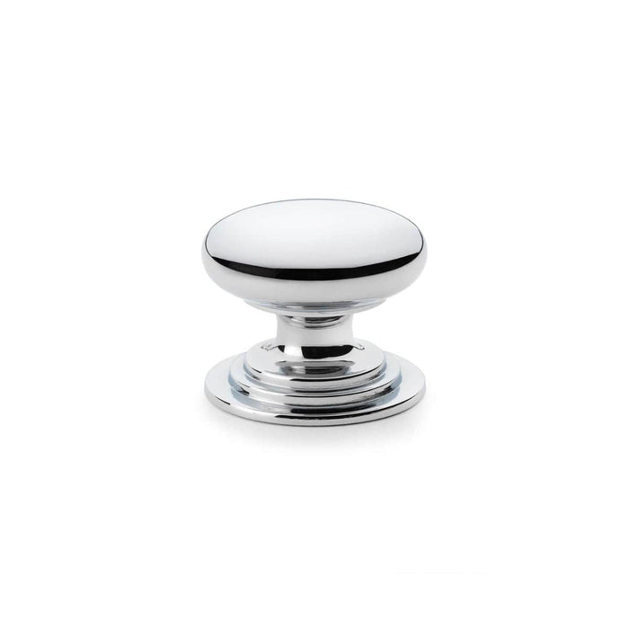 Alexander & Wilks Cupboard Knob Polished Chrome AW - Waltz Round Cupboard Knob on Stepped Rose - Knob 38mm