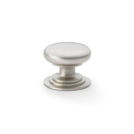 Alexander & Wilks Cupboard Knob Satin Nickel AW - Waltz Round Cupboard Knob on Stepped Rose - Knob 38mm