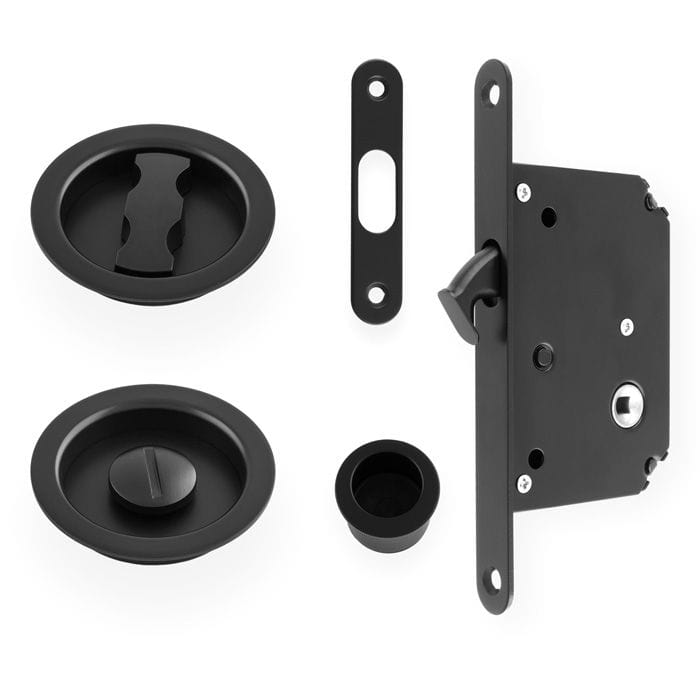 Alexander & Wilks Turn & Release Black Radius Sliding Door Lock Set