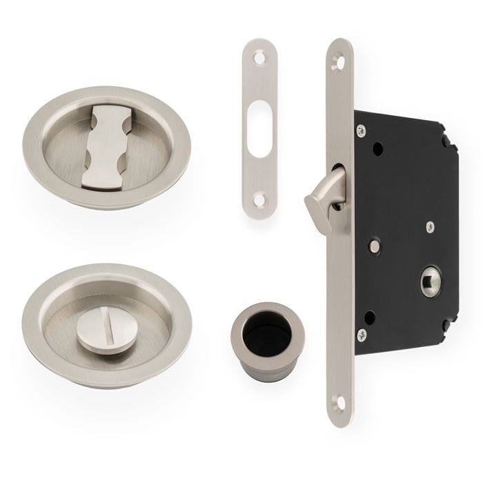 Alexander & Wilks Turn & Release Satin Nickel Radius Sliding Door Lock Set