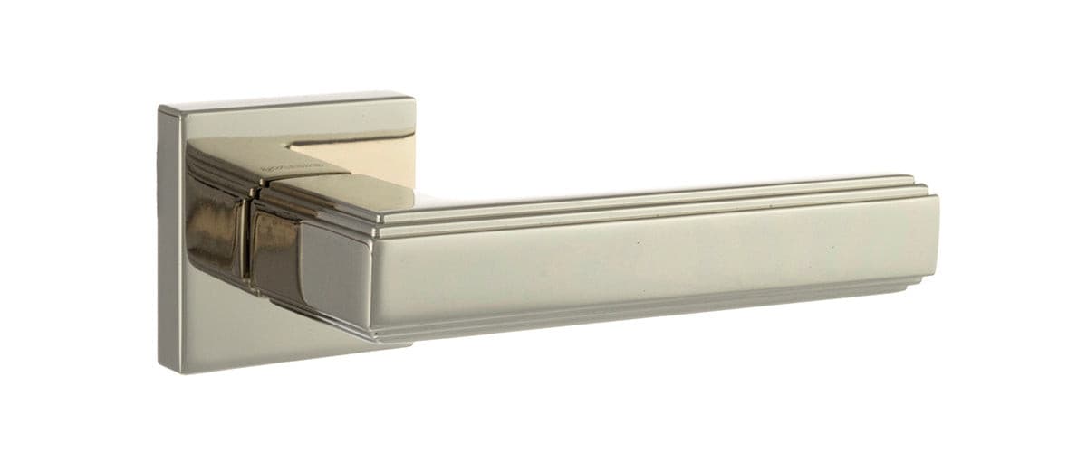 Atlantic Handles Polished Nickel Forme Alila Designer Lever on Minimal Square Rose