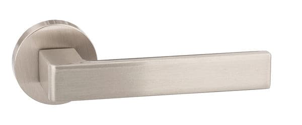 Atlantic Handles Satin Nickel Forme Asti Designer Lever on Minimal Round Rose