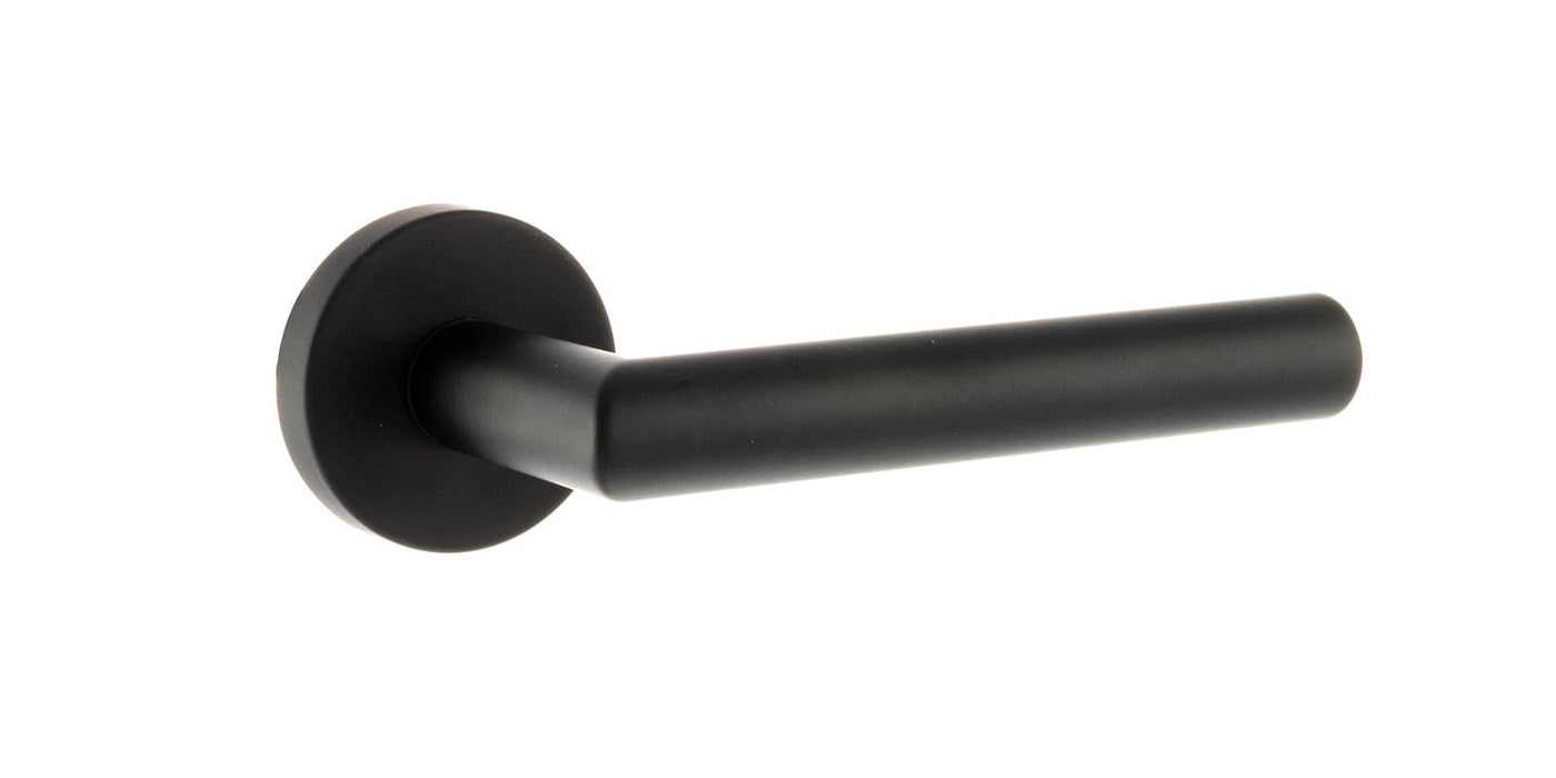 Atlantic Handles Matt Black Forme Elle Designer Lever on Minimal Round Rose