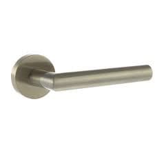 Atlantic Handles Satin Nickel Forme Elle Designer Lever on Minimal Round Rose