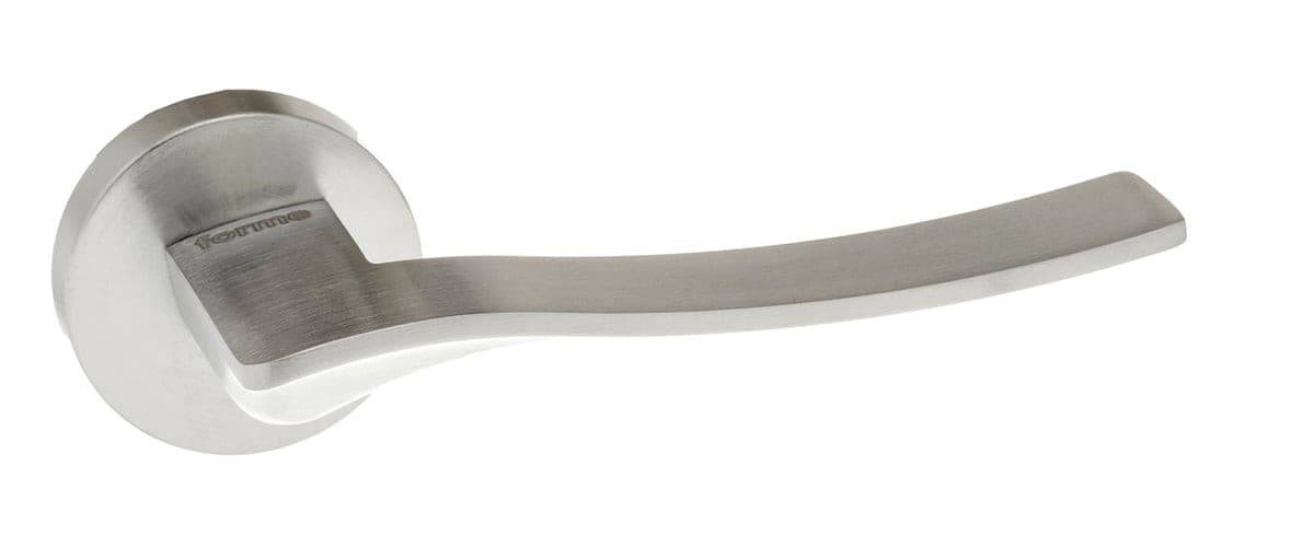 Atlantic Handles Satin Chrome Forme Olimpia Designer Lever on Minimal Round Rose