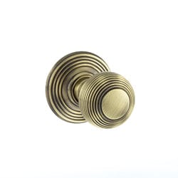 Atlantic Knobs Antique Brass Old English Ripon Solid Brass Reeded Mortice Knob on Concealed Fix Rose