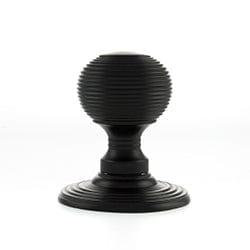 Atlantic Knobs Matt Black Old English Ripon Solid Brass Reeded Mortice Knob on Concealed Fix Rose