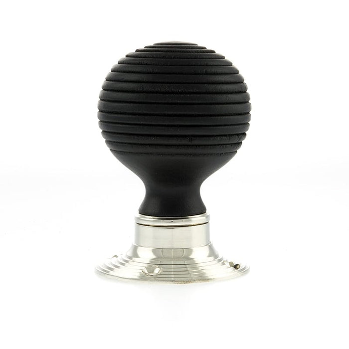 Atlantic Knobs Polished Nickel Old English Whitby Ebony Wood Reeded Mortice Knob on 60mm Face Fix Rose