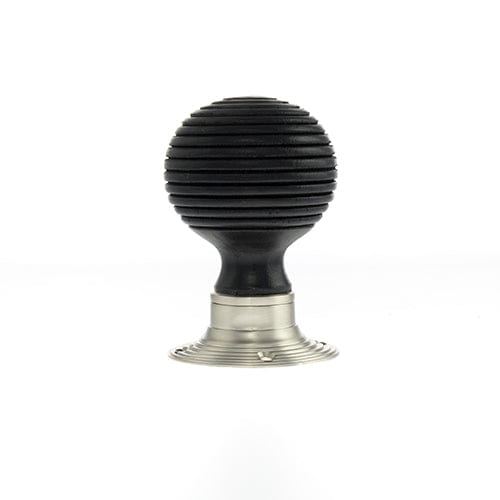 Atlantic Knobs Satin Nickel Old English Whitby Ebony Wood Reeded Mortice Knob on 60mm Face Fix Rose