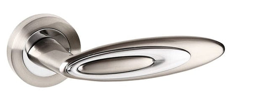 Atlantic Handles Satin Nickel/Polished Chrome Senza Pari Elisse Designer Lever on Round Rose