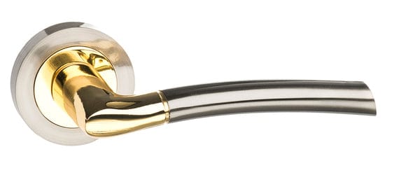 Atlantic Handles Satin Nickel/Polished Brass STATUS Indiana Lever on Round Rose