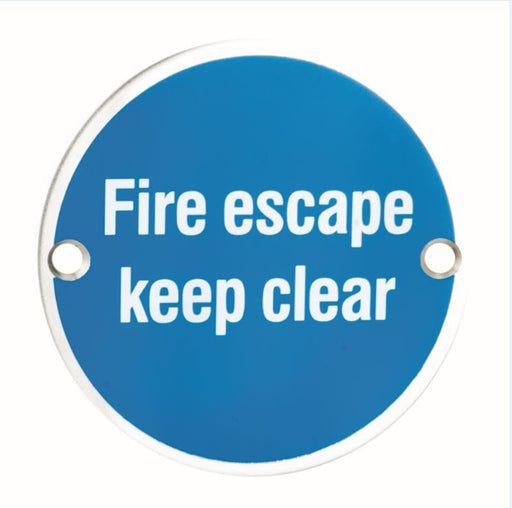 Carlisle Brass Signs BRIGHT STAINLESS STEEL 76 X 1.5MM FIRE ESCAPE KEEP CLEAR  SIGN - FACE FIX