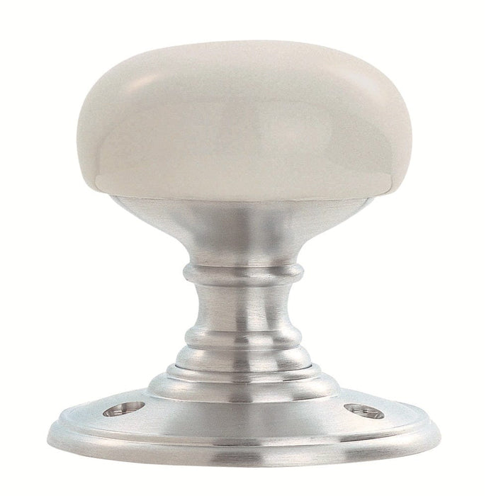 Carlisle Brass Knobs Satin Chrome Delamain Porcelain Knob White