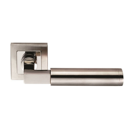 Carlisle Brass Handles Bright Stainless Steel/Satin Stainless Steel Fagus Designer Lever On Square Sprung Rose - Heso Spindle G304