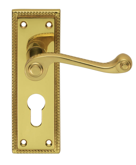 Carlisle Brass Handles Polished Brass Georgian Lever On Backplate - Lock Euro Profile 47.5Mm C/C 150Mm X 48Mm