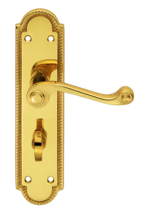 Carlisle Brass Handles Polished Brass Georgian Lever On Shaped Backplate - Bathroom 57Mm C/C 204Mm X 48Mm