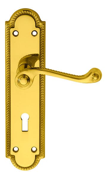 Carlisle Brass Handles Polished Brass Georgian Lever On Shaped Backplate - Lock 57Mm C/C 204Mm X 48Mm