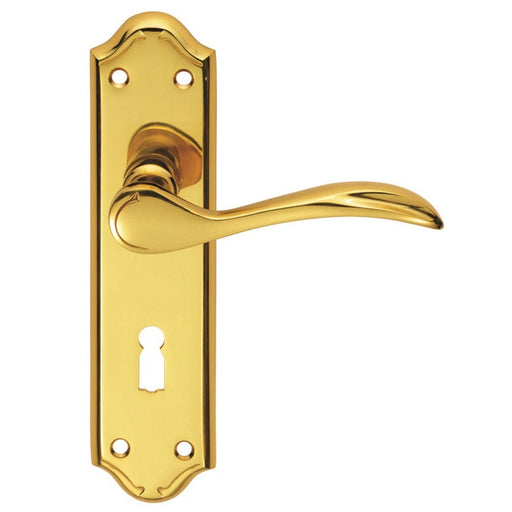 Carlisle Brass Handles Polished Brass Madrid Lever On Backplate - Lock 57Mm C/C 180Mm X 45Mm