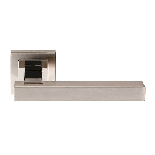 Carlisle Brass Handles Bright Stainless Steel/Satin Stainless Steel Renzo Designer Lever On Square Sprung Rose - Heso Spindle G304