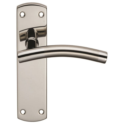 Carlisle Brass Handles Bright Stainless Steel/Satin Stainless Steel Steelworx Curved -T Csl Lever On Backplate - Latch  172 X 44Mm Dual Finish