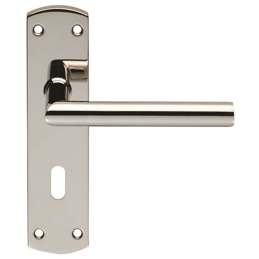 Carlisle Brass Handles Satin Stainless Steel Steelworx Mitred Csl Lever On Backplate - Lock 57Mm C/C (172 X 44Mm)  - Polished