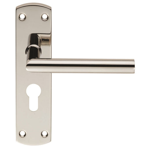 Carlisle Brass Handles Bright Stainless Steel Steelworx Mitred Csl Lever On Backplate - Lock Euro Profile 47.5Mm C/C. (172 X 44Mm) - Polished