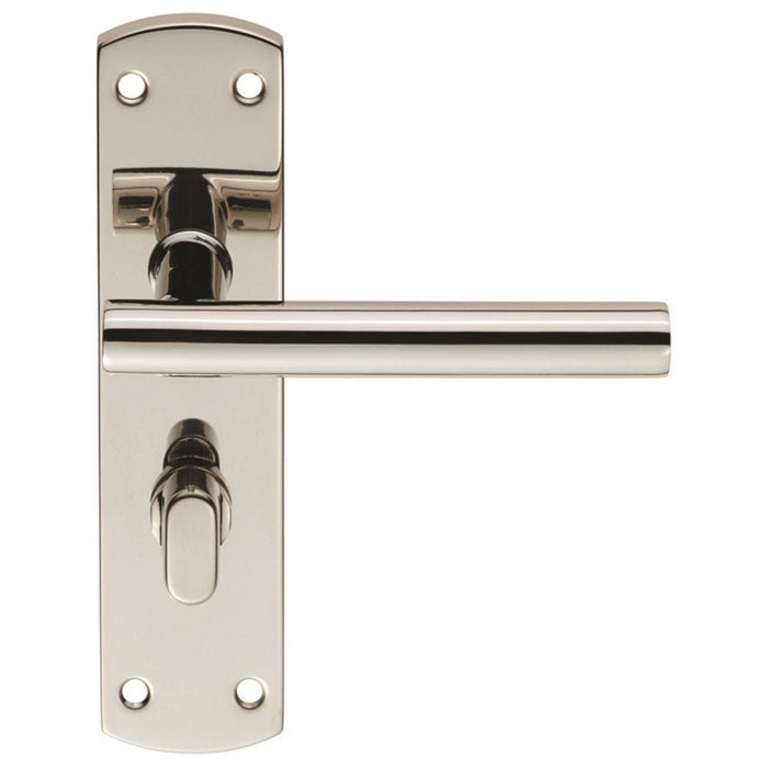 Carlisle Brass Handles Bright Stainless Steel Steelworx Mitred - T Csl Lever On Backplate - Bathroom 57Mm C/C (172 X 44Mm) - Polished