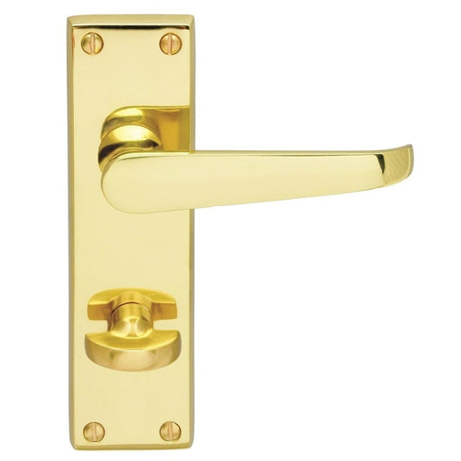 Carlisle Brass Handles Polished Brass Victorian Flat Lever On Backplate -  Bathroom 57Mm C/C (Contract Range) 155Mm X 40Mm