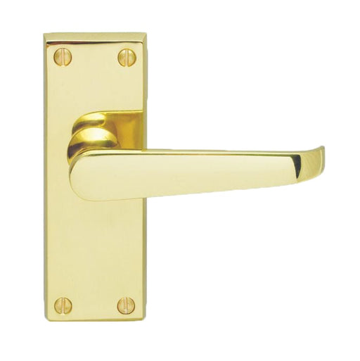 Carlisle Brass Handles Polished Brass Victorian Flat Lever On Backplate - Latch (Contract Range) 120Mm X 40Mm