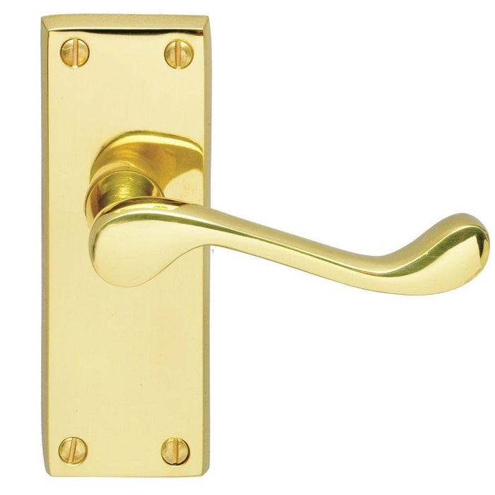 Carlisle Brass Handles Polished Brass Victorian Scroll Lever On Backplate - Latch  (Contract Range) 120Mm X 40Mm