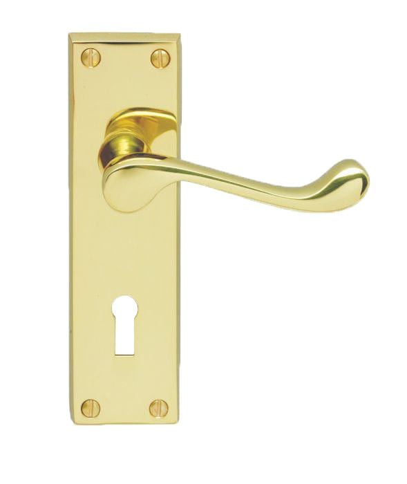 Carlisle Brass Handles Polished Brass Victorian Scroll Lever On Backplate - Lock 57Mm C/C (Contract Range) 155Mm X 40Mm