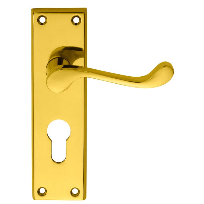 Carlisle Brass Handles Polished Brass Victorian Scroll Lever On Backplate - Lock Euro Profile 47.5Mm C/C (Contract Range) 155Mm X 40Mm