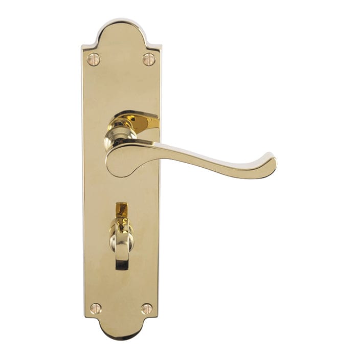 Carlisle Brass Handles Polished Brass Victorian Scroll Lever On Shaped Backplate - Bathroom 57Mm C/C (Contract Range) 203Mm X 48Mm