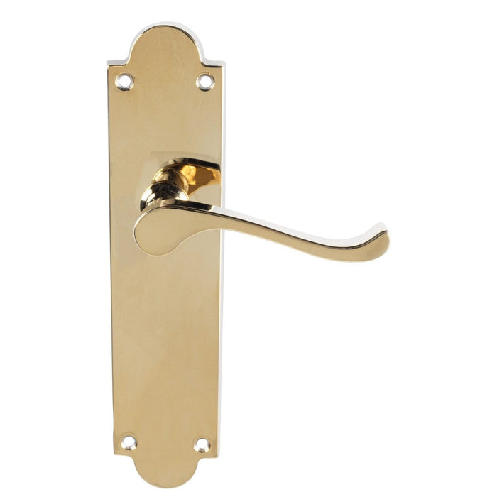 Carlisle Brass Handles Polished Brass Victorian Scroll Lever On Shaped Backplate - Latch (Contract Range) 203Mm X 48Mm