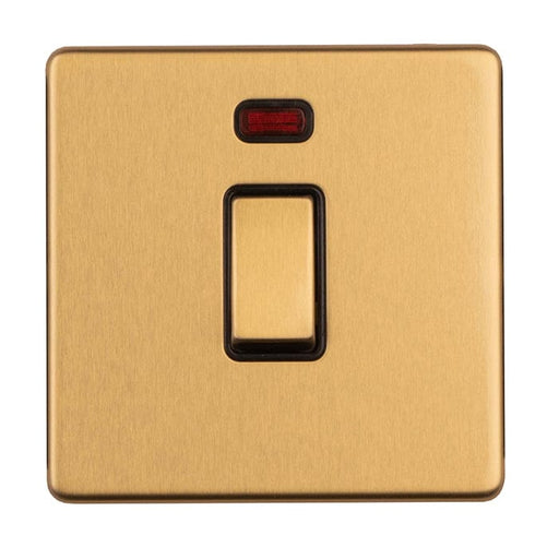 Eurolite Plug Sockets Satin Brass Concealed 3mm 1 Gang 20Amp Switched Socket With Neon Indicator - Satin Brass