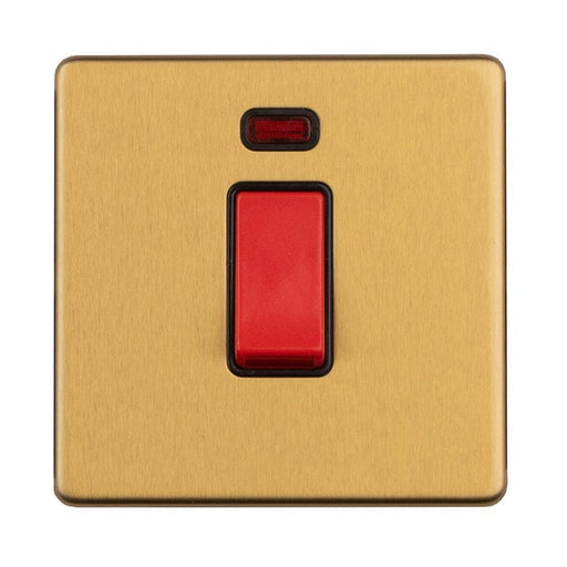 Eurolite Switches Satin Brass Concealed 3mm 1 Gang 45 Amp Switch With Neon Indicator - Satin Brass