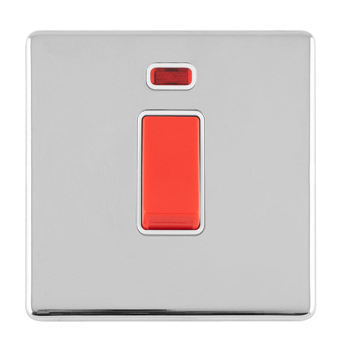 Eurolite Switches Polished Chrome Concealed 3mm 1 Gang 45Amp Dp Switch With Neon - Polished Chrome